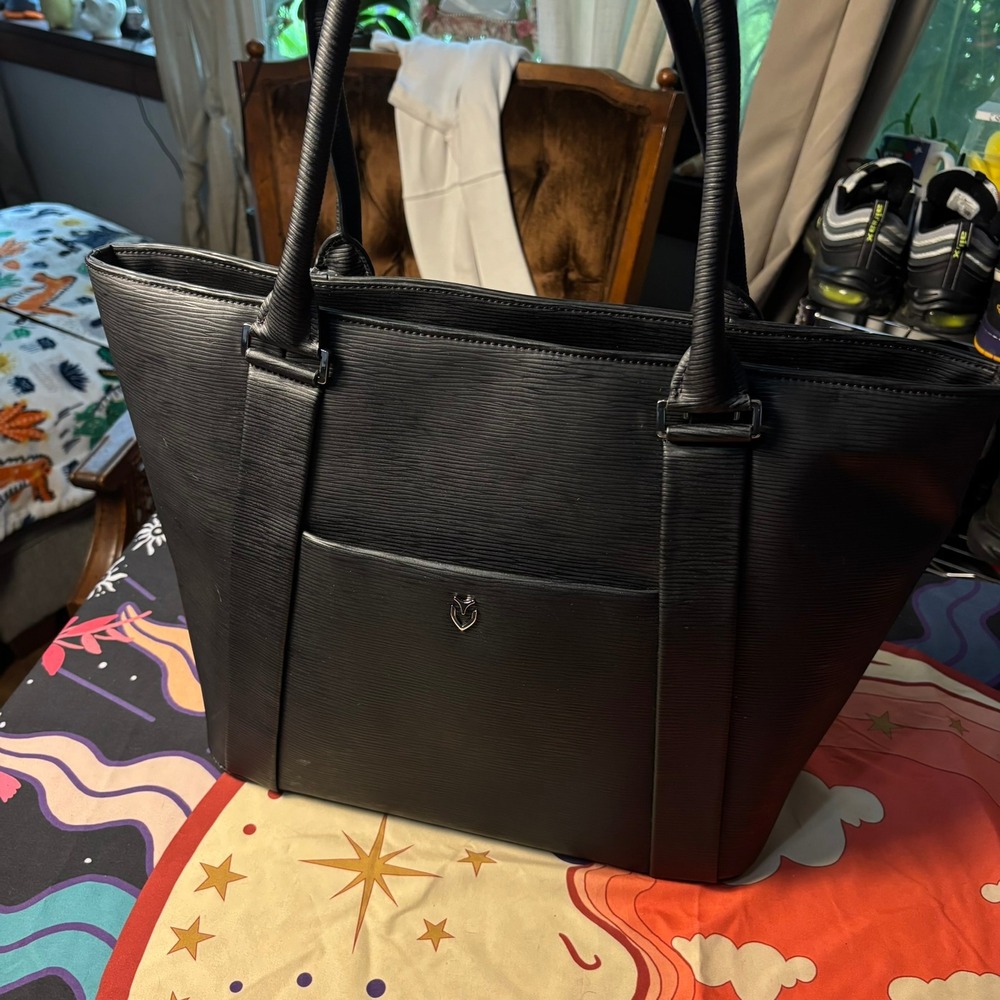 Vessel Signature 2.0 Tote Bag Black Textured Faux Leather Laptop Travel Golf - Picture 11 of 16